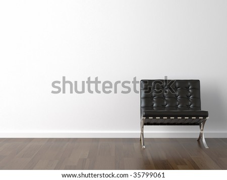 interior design of black barcelona chair on a white wall