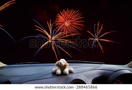 Look out the car window to watch the fireworks show, use as a background.