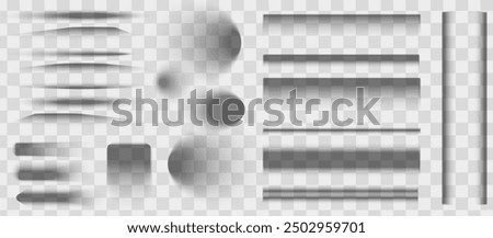 Square and rectangle box shadow effects. Realistic overlay and transparent shadows vector set, shades falling from objects on floor with soft black edges and dark corners, transparent background