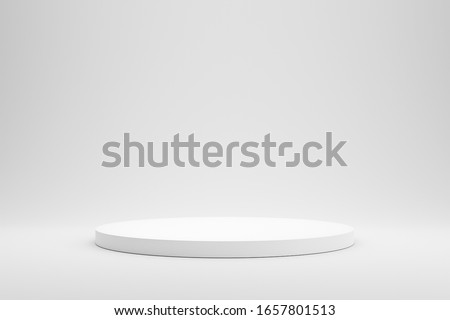 Empty podium or pedestal display on white background with cylinder stand concept. Blank product shelf standing backdrop. 3D rendering. Foto d'archivio © 