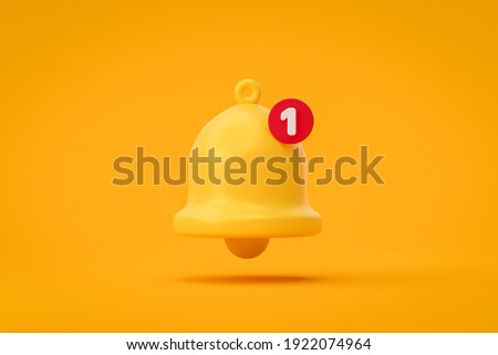 Notification message bell icon alert and alarm on yellow background with smartphone reminder. 3D rendering. Foto stock © 