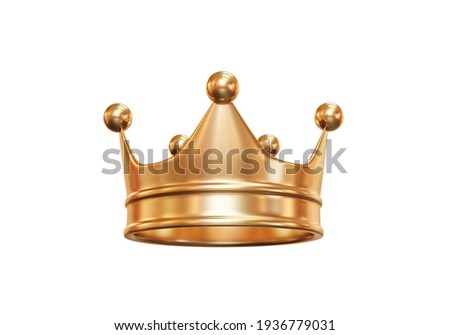 Gold royal king crown isolated on white background with emperor treasure. 3D rendering.