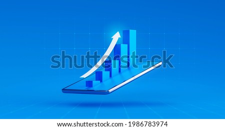 Tablet screen of market business chart arrow stock graph or investment financial data profit on digital display background with diagram exchange information. 3D rendering.