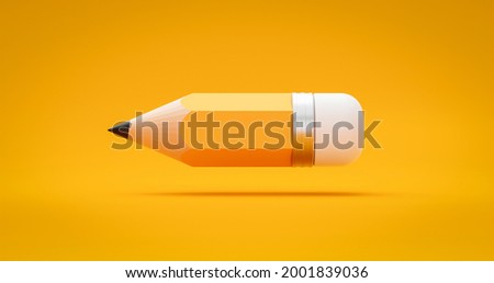 Yellow drawing pencil art design or education stationery equipment on creative color background with crayon paint writing object tool. 3D rendering.