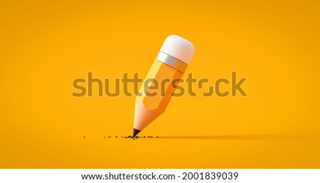 Yellow drawing pencil art design or education stationery equipment on creative color background with crayon paint writing object tool. 3D rendering.