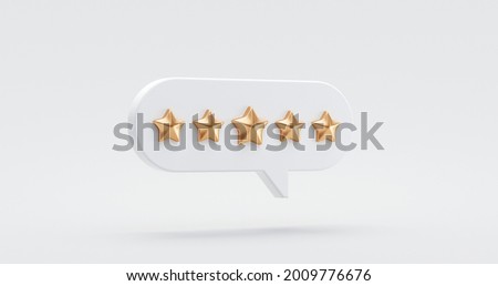 Five gold star rate review customer experience quality service excellent feedback concept on best rating satisfaction background with flat design ranking icon symbol. 3D rendering. Foto d'archivio © 