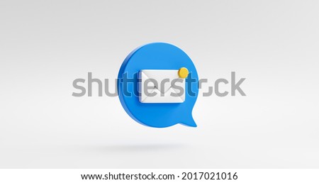 Notification message blue icon bubble symbol or new contact alert chat and web flat design isolated on white background with social communication email reminder notice. 3D rendering.