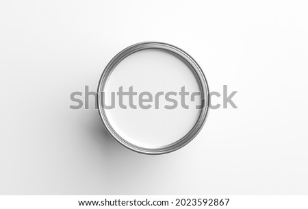 Paint can container and white color in metal bucket for home renovation work isolated on white background with open on top view concept. 3D rendering. Foto d'archivio © 