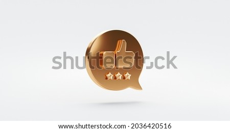 Three premium quality gold star rate icon symbol or customer review experience business service excellent feedback on best rating satisfaction background with flat design ranking sign. 3D rendering.