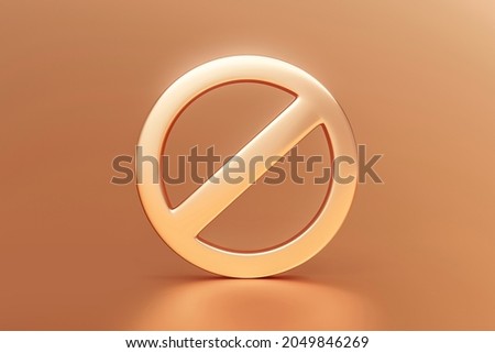 Gold prohibited sign or not allowed ban warning danger no symbol risk safety caution and forbidden stop icon on luxury golden premium background with attention forbid illustration 3d graphic alert. Foto stock © 