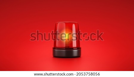 Red emergency siren urgency alert and security police attention light signal or beacon flash ambulance rescue danger alarm sign on car warning background with traffic glowing bulb accident. 3D render. ストックフォト © 