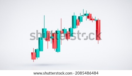 Growth stock diagram financial graph or business investment market trade exchange analysis chart and economy finance report ticker candlestick isolated on white 3d background with marketing statistic. 商業照片 © 