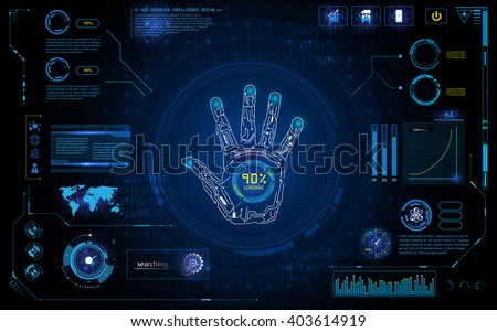 futuristic hand scan identify with hud  element interface screen monitor design background template