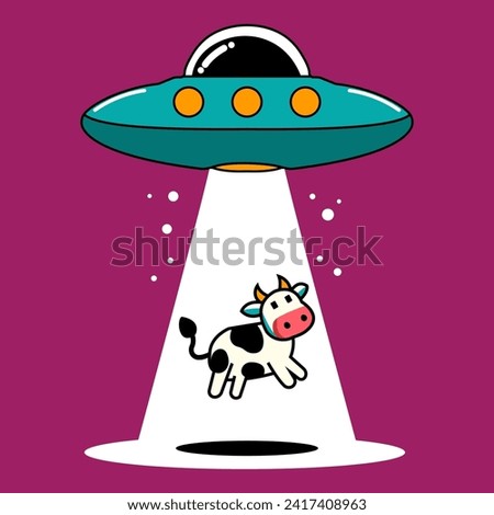 Vector UFO abducting a cow illustration