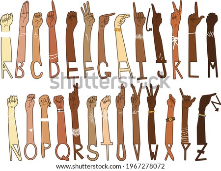 ASL Hands Alphabet A to Z Decorated Arms Diversity Inclusive