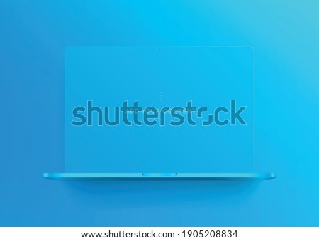 Minimalist front view of the computer portable, laptop professional blue. template mockup with monochrome background isolated. Vector illustration in clay design and modern very simple and classy