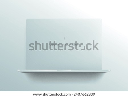 Minimalist front view of computer portable, laptop professional white clay vector illustration modern. Web Design template mockup monochrome isolated