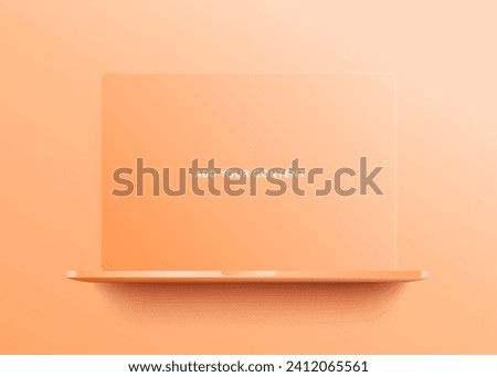 Minimalist front view of computer portable, laptop professional color of the year named 13-1023 TCX Peach Fuzz clay, a vector illustration modern simple. Web Design template mockup monochrome isolated