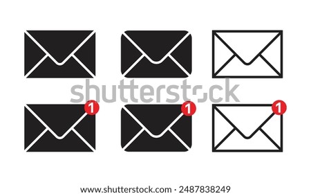 Email Envelope Icon with Notification Badge for Digital Communication , email icon set