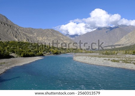 Similar – Image, Stock Photo mountain river with tall cliffs and green plants in a canyon