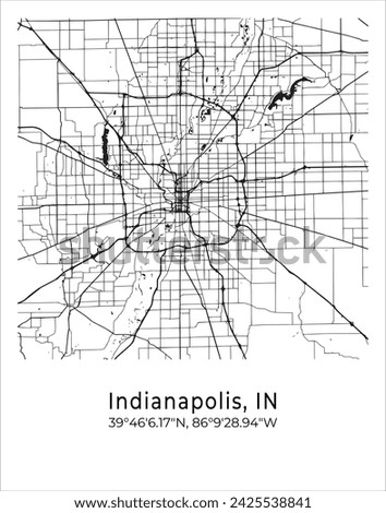 Indianapolis city map. Travel poster vector illustration with coordinates. Indianapolis, Indianapolis, The United States of America Map in light mode.