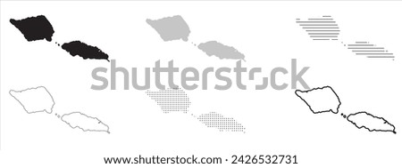 American Samoa State Map Black. American Samoa map silhouette isolated on transparent background. Vector Illustration. Variants.