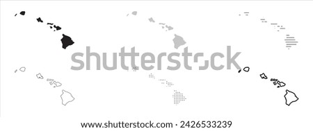 Hawaii State Map Black. Hawaii map silhouette isolated on transparent background. Vector Illustration. Variants.