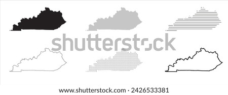 Kentucky State Map Black. Kentucky map silhouette isolated on transparent background. Vector Illustration. Variants.
