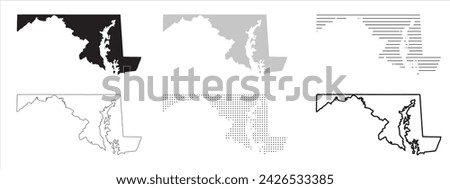 Maryland State Map Black. Maryland map silhouette isolated on transparent background. Vector Illustration. Variants.