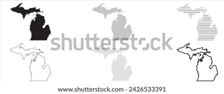 Michigan State Map Black. Michigan map silhouette isolated on transparent background. Vector Illustration. Variants.