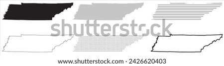 Tennessee State Map Black. Tennessee map silhouette isolated on transparent background. Vector Illustration. Variants.