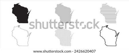 Wisconsin State Map Black. Wisconsin map silhouette isolated on transparent background. Vector Illustration. Variants.