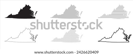 Virginia State Map Black. Virginia map silhouette isolated on transparent background. Vector Illustration. Variants.