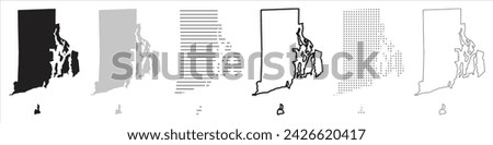 Rhode Island State Map Black. Rhode Island map silhouette isolated on transparent background. Vector Illustration. Variants.