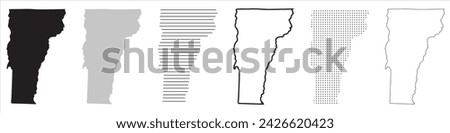 Vermont State Map Black. Vermont map silhouette isolated on transparent background. Vector Illustration. Variants.