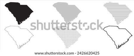 South Carolina State Map Black. South Carolina map silhouette isolated on transparent background. Vector Illustration. Variants.