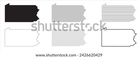 Pennsylvania State Map Black. Pennsylvania map silhouette isolated on transparent background. Vector Illustration. Variants.