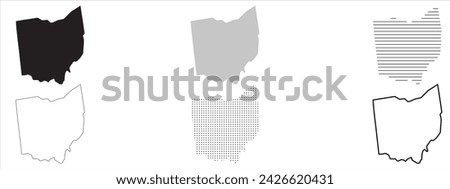 Ohio State Map Black. Ohio map silhouette isolated on transparent background. Vector Illustration. Variants.