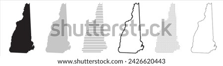 New Hampshire State Map Black. New Hampshire map silhouette isolated on transparent background. Vector Illustration. Variants.