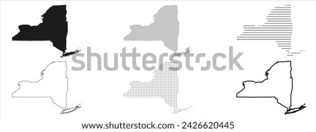 New York State Map Black. New York map silhouette isolated on transparent background. Vector Illustration. Variants.