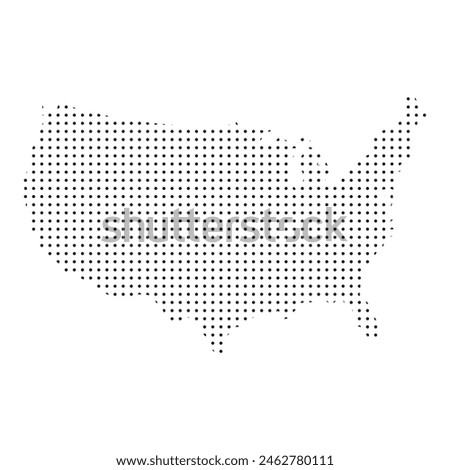 A map of the United States is shown in black and white. The map is dotted with small circles, giving it a pixelated appearance. The map is a simple representation of the country