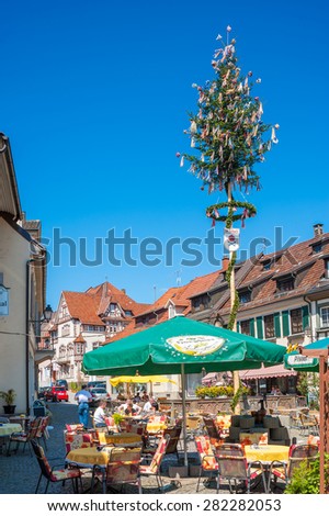 GERNSBACH, GERMANY - MAY 7, 2009: Restaurant in the old town of Gernsbach in the Black Forest. The city of Gernsbach is the historic center of the lower Murg valley in the Black Forest.