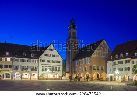 FREUDENSTADT, GERMANY- JULY 20, 2009: The historic Upper marketplace with the town hall in Freudenstadt in the Black Forest, Baden-Wurttemberg, Germany, Europe