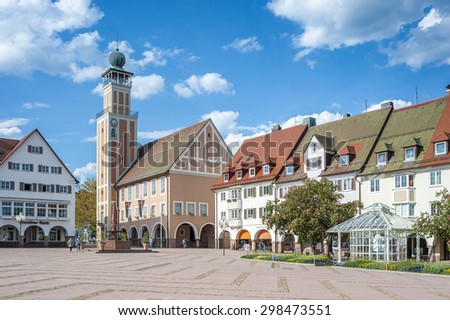 FREUDENSTADT, GERMANY - MAY 20, 2009: The historic Upper marketplace with the town hall in Freudenstadt in the Black Forest, Baden-Wurttemberg, Germany, Europe