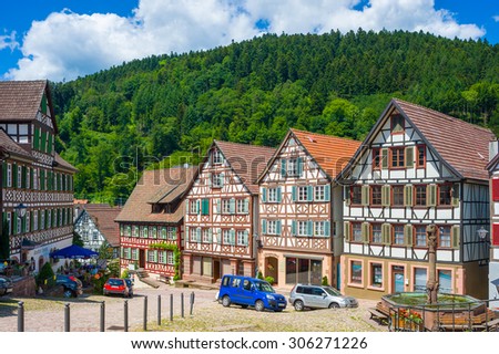 SCHILTACH, GERMANY - JUNE 13, 2009: The historic market square with old half-timbered houses in Schiltach, Black Forest, Baden-Wurttemberg, Germany, Europe