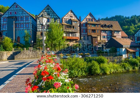 SCHILTACH , GERMANY - JUNE 13, 2009:  Historic townscape with old half-timbered houses on the river Kinzig in Schiltach, Black Forest, Baden-Wurttemberg, Germany, Europe