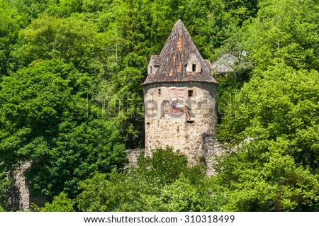 The historic internal curtain wall tower in Horb on the Neckar. Black Forest, Baden-Wurttemberg, Germany, Europe