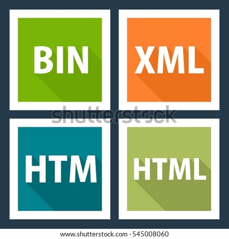 bin, xml, htm, html. File format icons