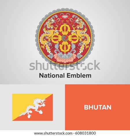 Bhutan National Emblem and flag 