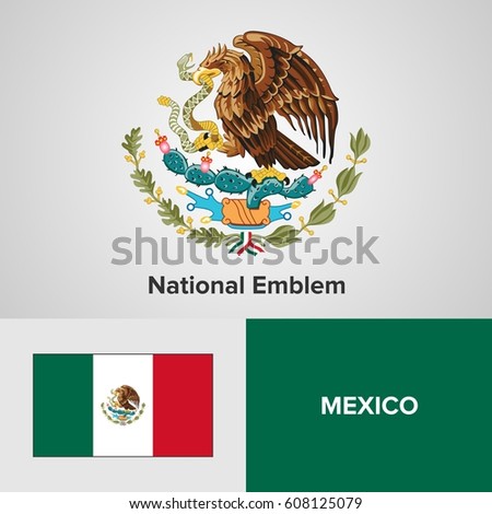 Mexico National Emblem and flag 